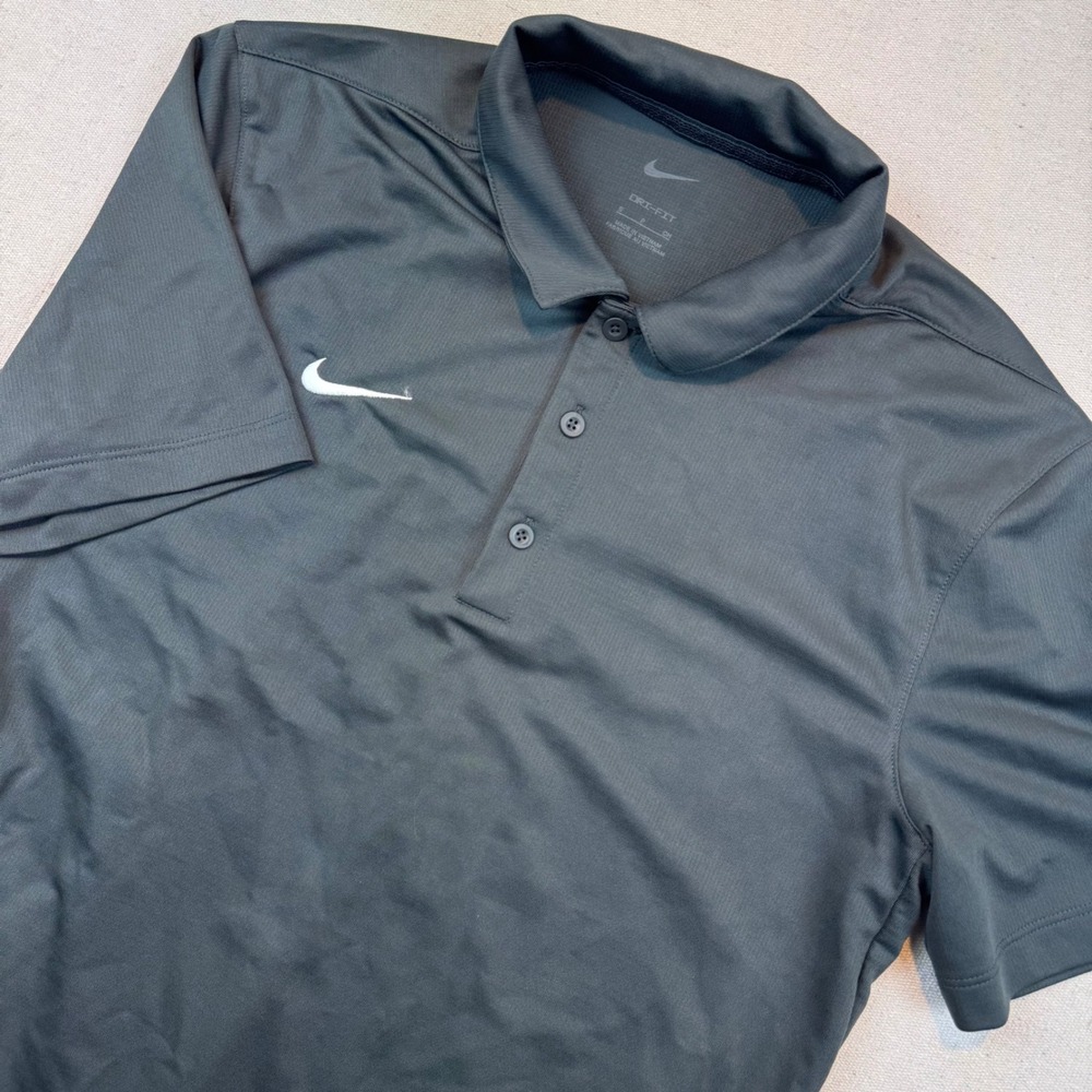 Nike Small Polo Shirt Mens Dark Gray Dri-FIT Short Sleeve Performance